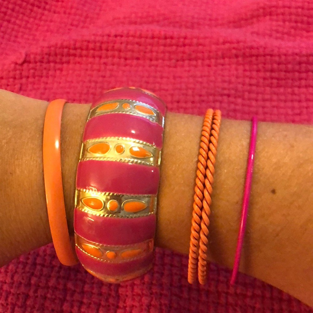 Orange and pink bangle bracelets
